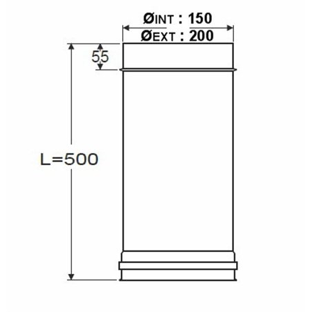 Longueur droite 500 mm double paroi - Ø int/ext: 150-200