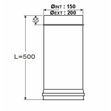 Longueur droite 500 mm double paroi - Ø int/ext: 150-200