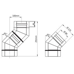 Coude à 45° coaxial inox - Øi 80 - Øe 125