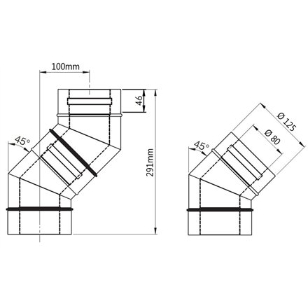 Coude à 45° coaxial inox - Øi 80 - Øe 125