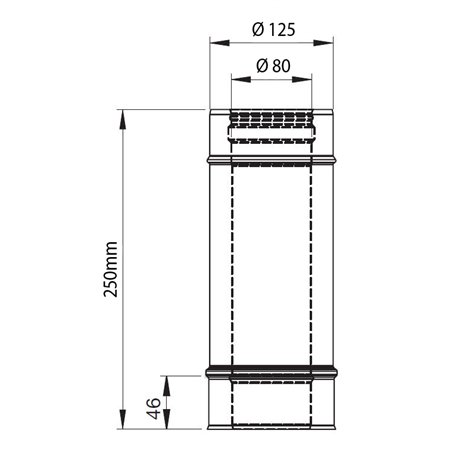 Longueur droite coaxial inox 330 mm - Øi 80 - Øe 125