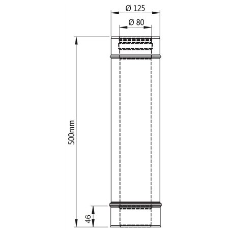 Longueur droite coaxial inox 500 mm - Øi 80 - Øe 125