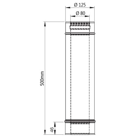 Longueur droite coaxial inox 500 mm - Øi 80 - Øe 125