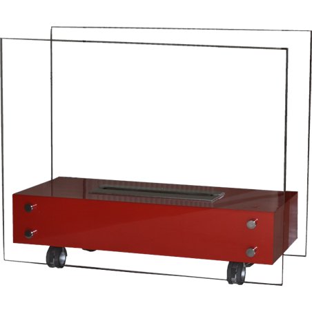 Cheminée bioéthanol 2500 ml rouge sur roulettes
