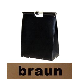 Panier à bûches en cuir brun avec poignées anthracite