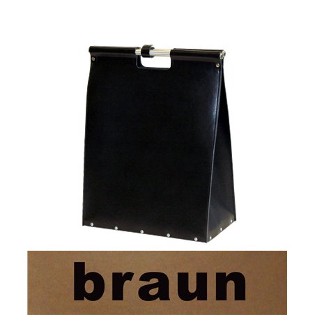 Panier à bûches en cuir brun avec poignées anthracite