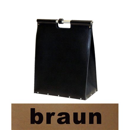 Panier à bûches en cuir brun avec poignées anthracite