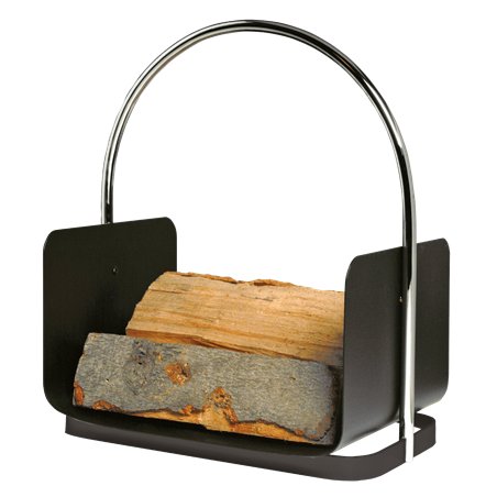 Panier à bûches noir avec poignée chromée