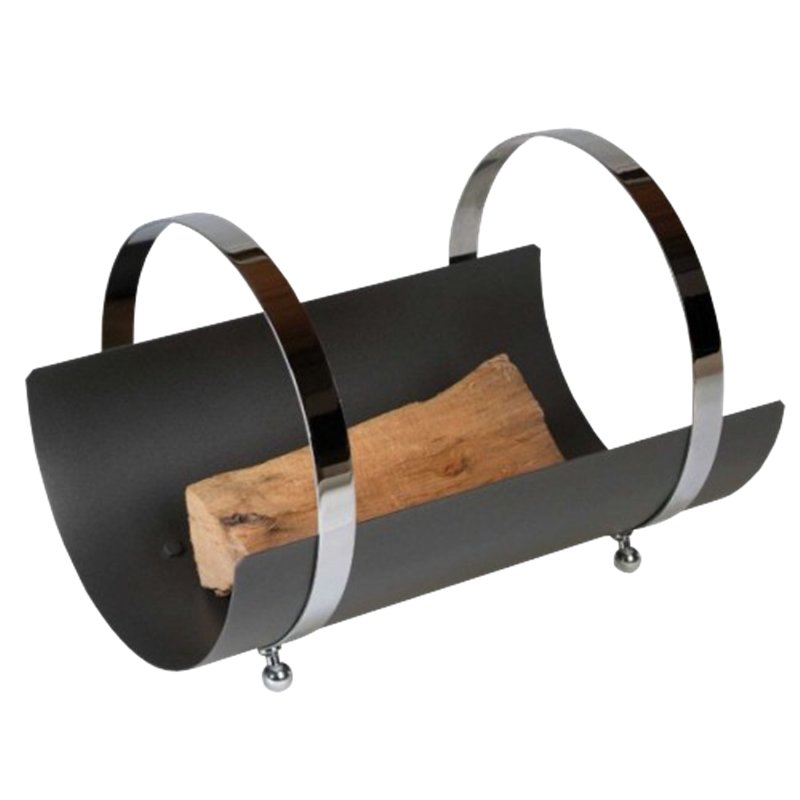 Panier à bûches anthracite avec poignées chromées