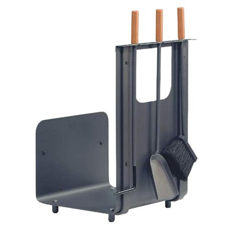 Serviteur de cheminée 3 pièces anthracite avec manche en hêtre