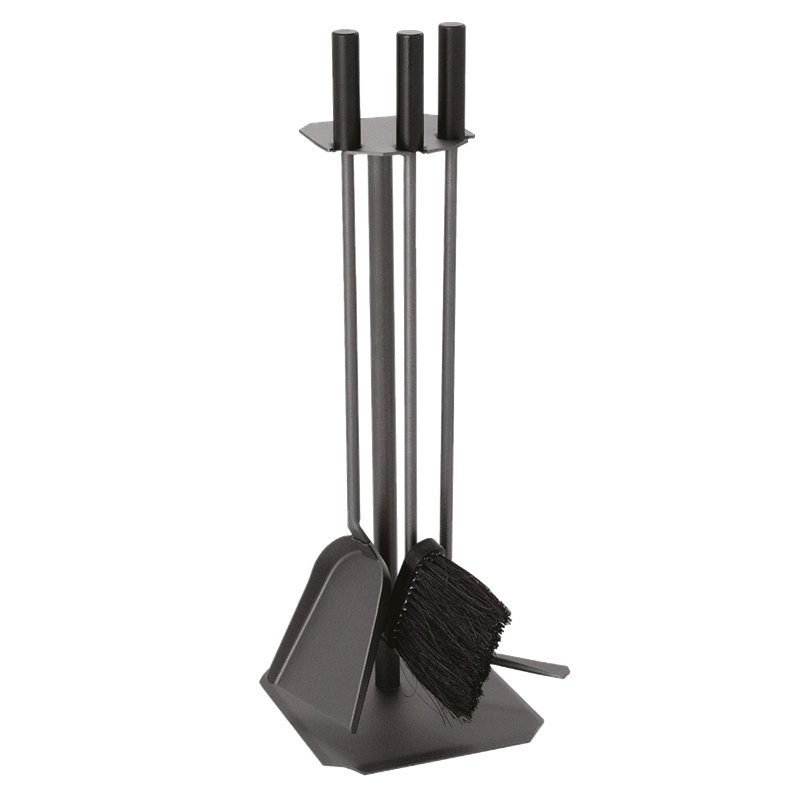 Serviteur de cheminée anthracite 3 pièces avec poignées bois noir