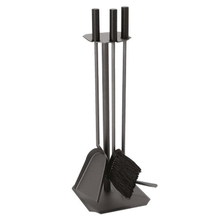 Serviteur de cheminée anthracite 3 pièces avec poignées bois noir