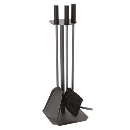 Serviteur de cheminée anthracite 3 pièces avec poignées bois noir