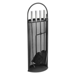 Serviteur de cheminée 4 pièces anthracite avec manche inox