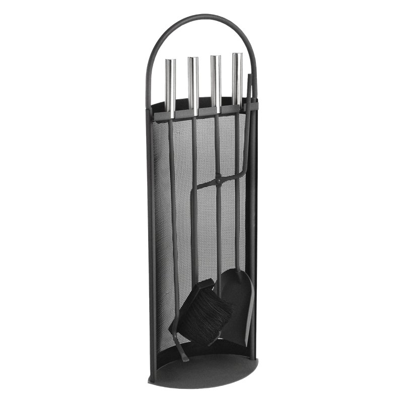 Serviteur de cheminée 4 pièces anthracite avec manche inox