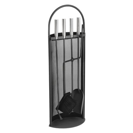 Serviteur de cheminée 4 pièces anthracite avec manche inox