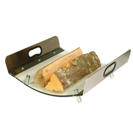 Panier à bûches en verre trempé avec pieds inox