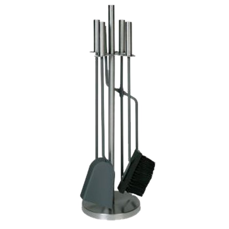 Serviteur de cheminée 4 pièces inox accessoires anthracite et manche inox