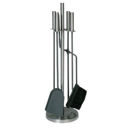 Serviteur de cheminée 4 pièces inox accessoires anthracite et manche inox