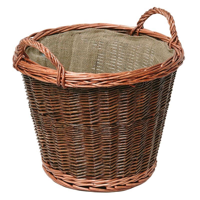 Panier à bûches en osier avec doublure en toile de jute - Diamètre: 50 cm