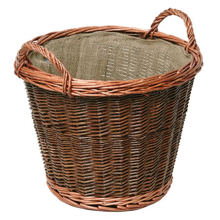 Panier à bûches en osier avec doublure en toile de jute - Diamètre: 50 cm