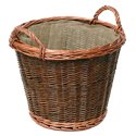 Panier à bûches en osier avec doublure en toile de jute - Diamètre: 50 cm