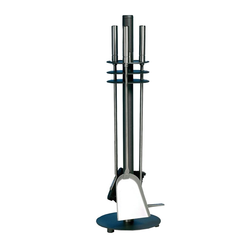 Serviteur de cheminée 3 pièces anthracite avec accessoires inox