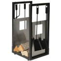 Serviteur porte-bûches 4 pièces noir avec parois en acier inoxydable