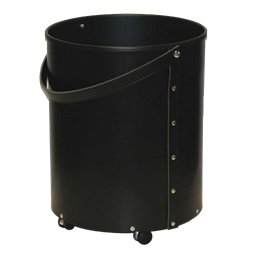 Panier à bûches en cuir noir sur roulettes