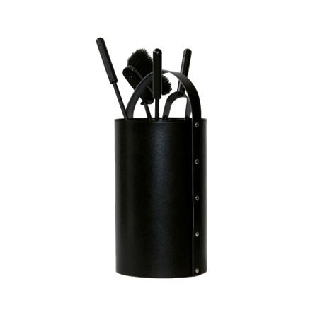 Serviteur de cheminée 4 pièces simili cuir noir