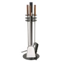 Serviteur de cheminée 3 pièces anthracite avec accessoires inox et manche en noy