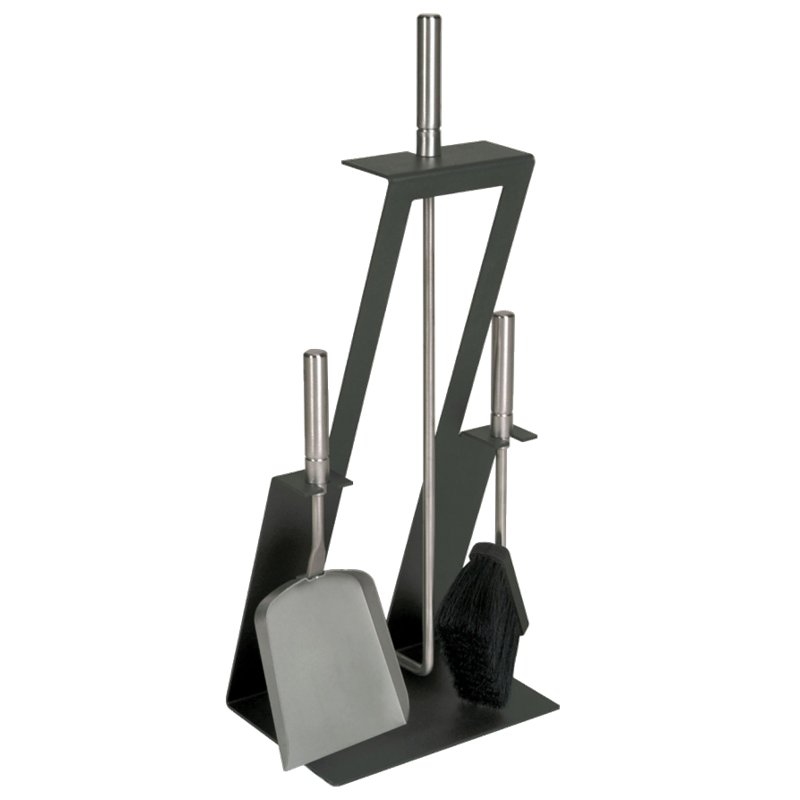 Serviteur de cheminée anthracite 3 pièces, poignées inox