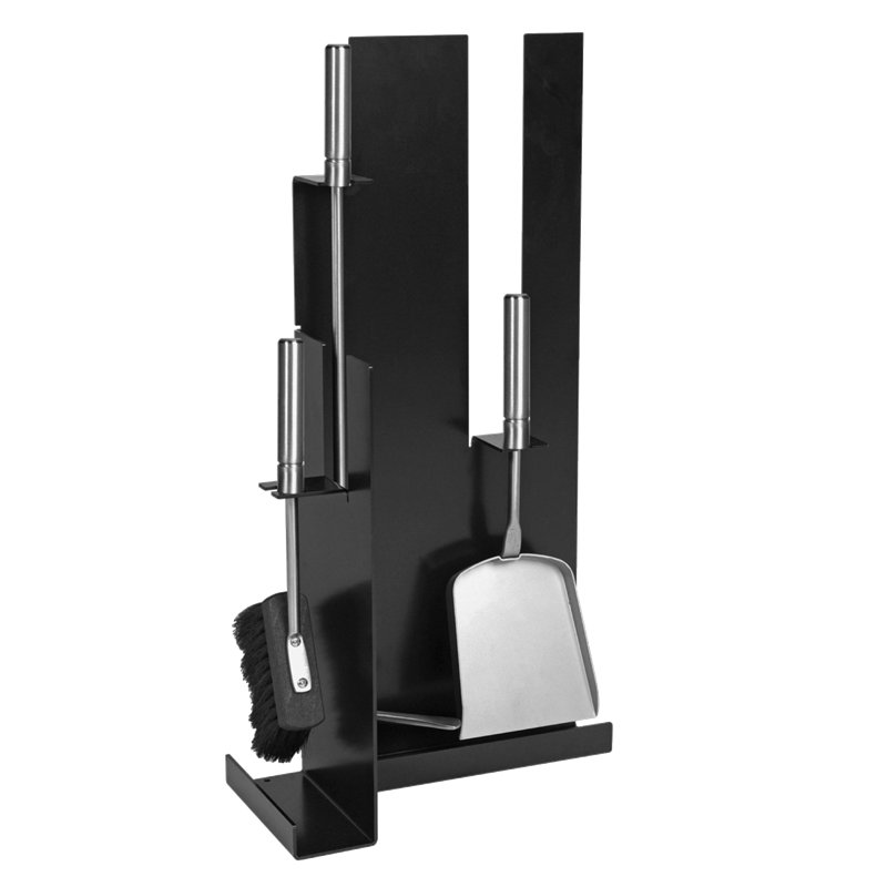 Serviteur de cheminée noir 3 pièces, accessoires inox