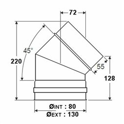 Coude à 45° double paroi isolée - Ø int/ext: 80-130
