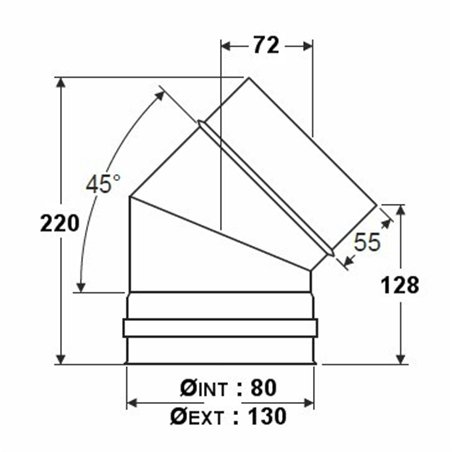 Coude à 45° double paroi isolée - Ø int/ext: 80-130