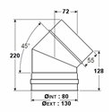 Coude à 45° double paroi isolée - Ø int/ext: 80-130