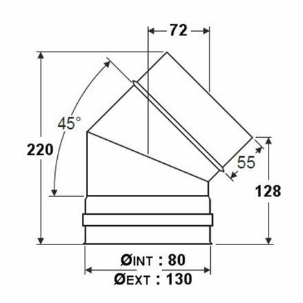 Coude à 45° double paroi isolée - Ø int/ext: 80-130