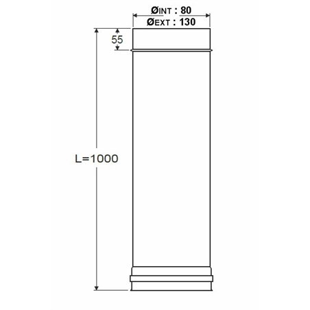 Longueur droite 1000 mm double paroi isolée - Ø int/ext: 80-130