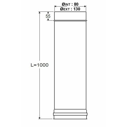 Longueur droite 1000 mm double paroi isolée - Ø int/ext: 80-130