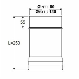 Longueur droite 250 mm double paroi isolée - Ø int/ext: 80-130