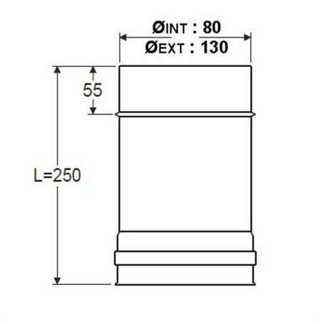 Longueur droite 250 mm double paroi isolée - Ø int/ext: 80-130
