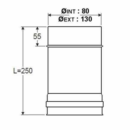 Longueur droite 250 mm double paroi isolée - Ø int/ext: 80-130
