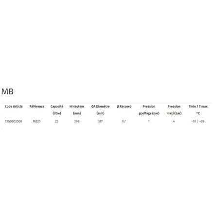 Vase d'expansion 25 L suspendu Pression maxi service 3.9 bar