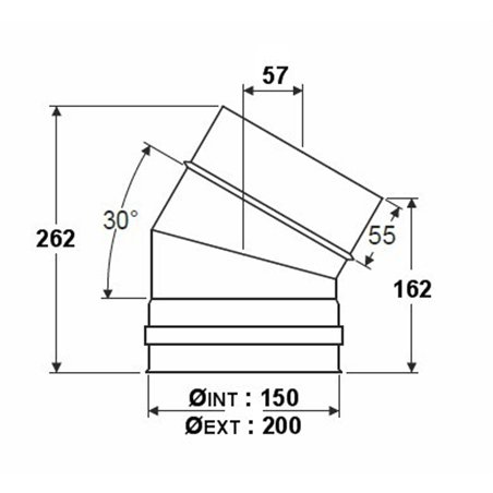 Coude à 30° double paroi isolée - Ø int/ext: 150-200