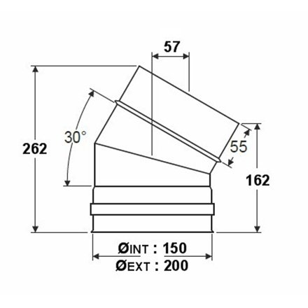 Coude à 30° double paroi isolée - Ø int/ext: 150-200