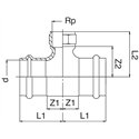 Té égal bronze F Ø 1/2x28 à sertir - filetage Rp