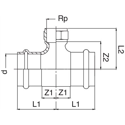 Té égal bronze F Ø 1/2x28 à sertir - filetage Rp