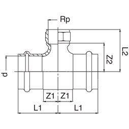 Té égal bronze F Ø 1/2x15 à sertir - filetage Rp