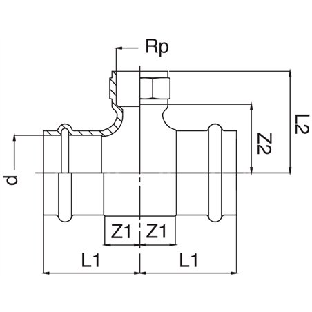 Té égal bronze F Ø 1/2x15 à sertir - filetage Rp