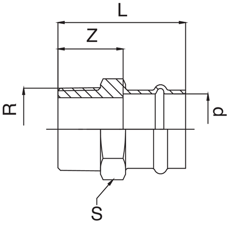 Manchon bronze F Ø 3/4x15 à sertir - filetage R